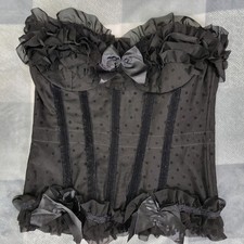Coquette Black Swiss Dot Ruffled Boned Corset Feminine Whimsigoth Size Medium