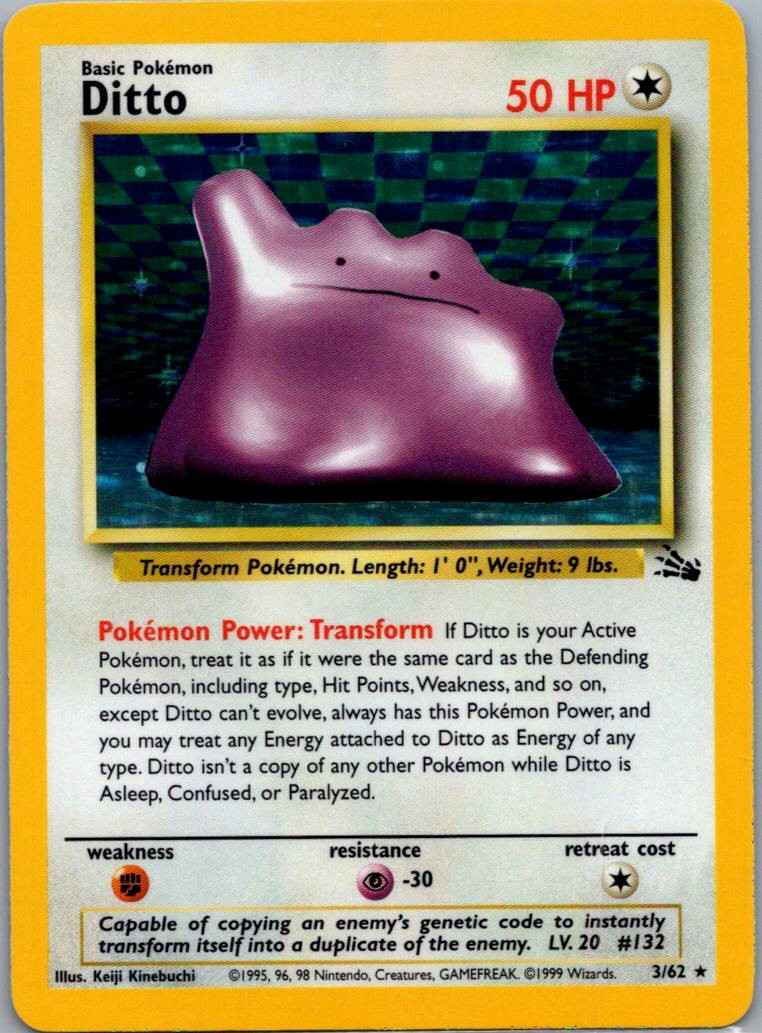 Ditto 3/62 Holo Rare Fossil Pokemon Unlimited Holo Lightly Played