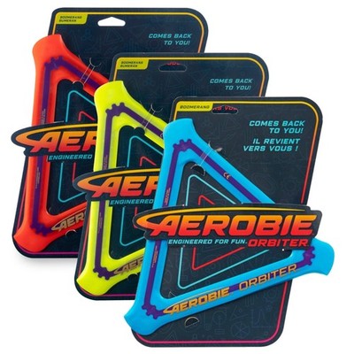 Aerobie Orbiter Boomerang 11.5 Inch - Ring Frisbee Flying Disc Red & Blue remain