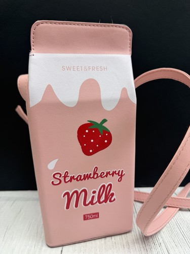 Sweet & Fresh Strawberry Milk Carton Crossbody Bag Kawaii Pink