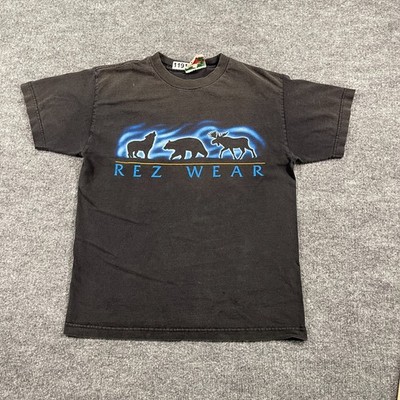 Vintage 90s Rez-Wear Native Wolf Bear Moose Shirt Medium 19x24 Black