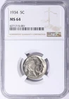 1934 Buffalo Nickel : NGC MS64
