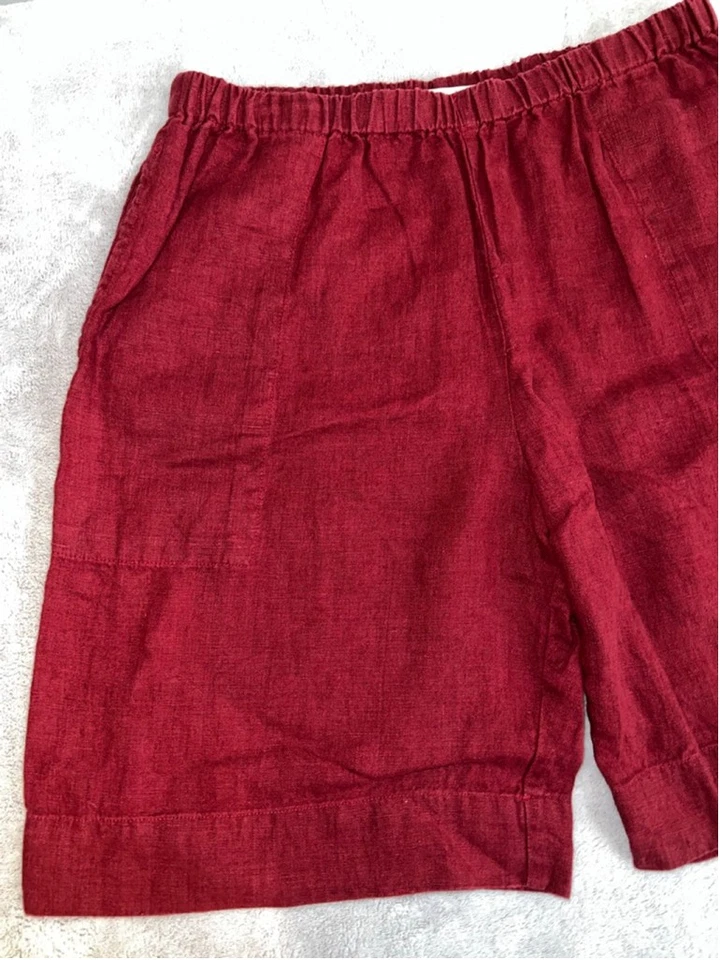 Pantalones Cortos Mujer Boho Vino Rojo Lino Talla MEDIANA Foto 3 de 4