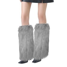 XEPST Faux Fur Fuzzy Leg Warmers Furry Boot Covers for Women, Warm Fuzzy Gray