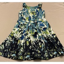 Nine West Blue and Green Floral A Line Dress Size 8