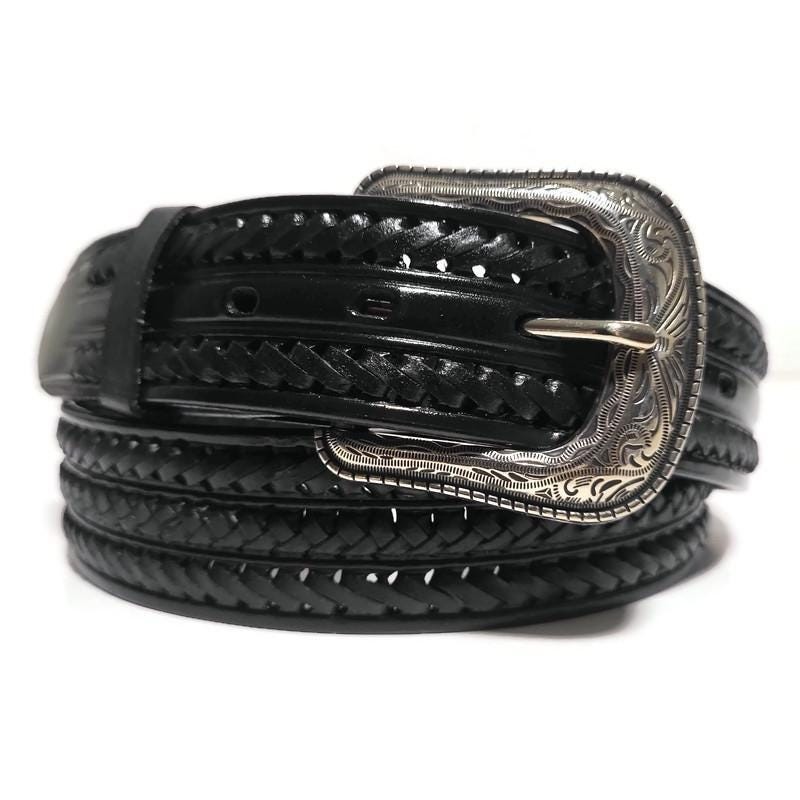 Braided Black Leather Belt: Full Grain Cowhide Western Style  display picture 1