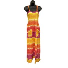 Handmade Tie Dye Maxi Dress Boho Festival Sundress Smocked Top Strappy Small
