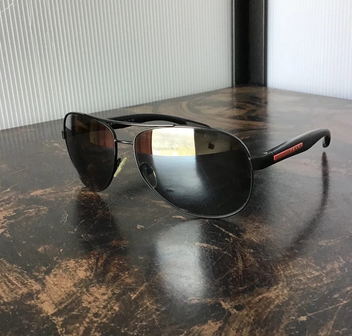 Authentic PRADA Polarized Black Pilot Aviator Sunglasses super light weight NIB Prada Linea Rossa PS54TS Pilot Sunglasses main image 3