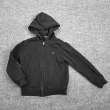 Polo Ralph Lauren Hoodie Youth Size 6 Black Full Zip Red Pony Logo Cotton Blend