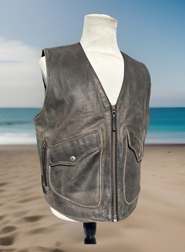 Harley Davidson BILLINGS Distressed Brown Leather Vest Men's Large Biker