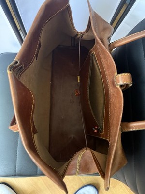Henry Cuir Leather Tote Bag Self-Standing Brown Handmade Authentic