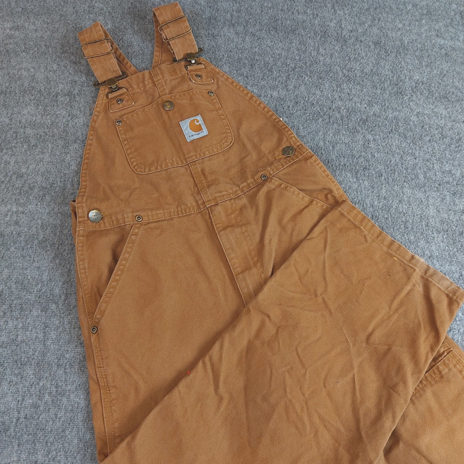 Carhartt Duck Washed Brown Bib Overalls Kids Size 7 Double Knee Adjustable