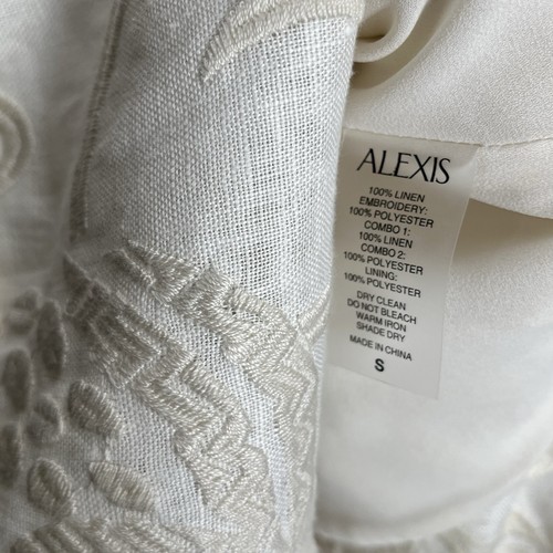 Alexis Embroidered Ivory 100% Linen Mini Dress W/Raffia Trim Sz S $650 Org Beach - Picture 8 of 13