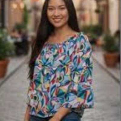 Emily Wonder Womens 3X Abstract Floral Bell Sleeve Blouse Multicolor