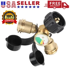 Propane Tank Y Splitter Adapter 2 Way LP Gas Tee Connector with Gauge