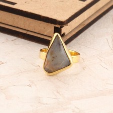 New Arrival Genuine Crazy Lace Agate Yellow Gold Plated Gemstone Adjustable Ring