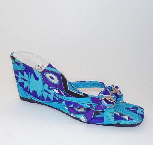 Jeffrey Campbell Alaina wedges Blue abstract print sz 7 - Picture 2 of 7