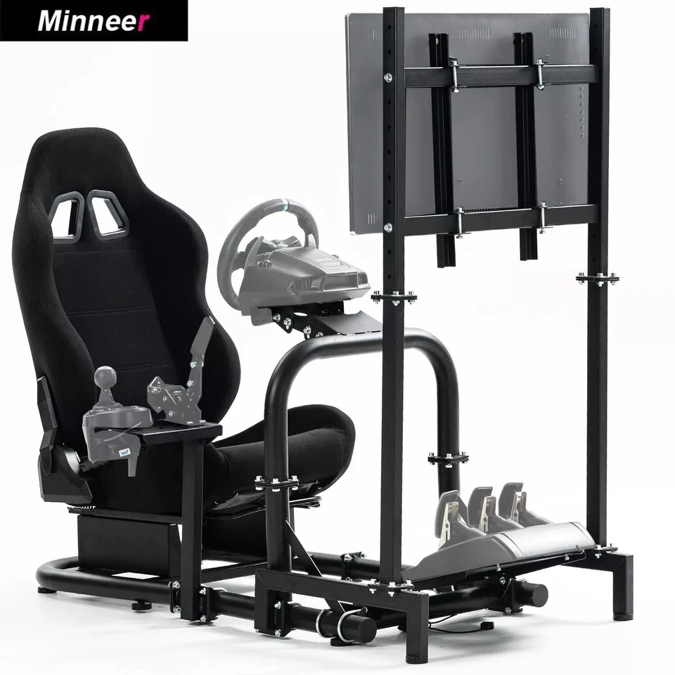 Minneer Sim Racing Cockpit with Seat Or TV Stand Fit Logitech G920 Thrustmaster