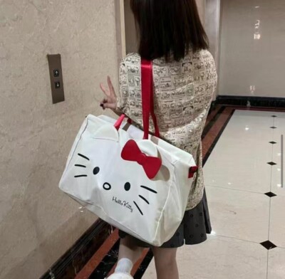 Sanrio Hello Kitty Duffle Bag Travel Luggage White Kawaii Overnight Bag
