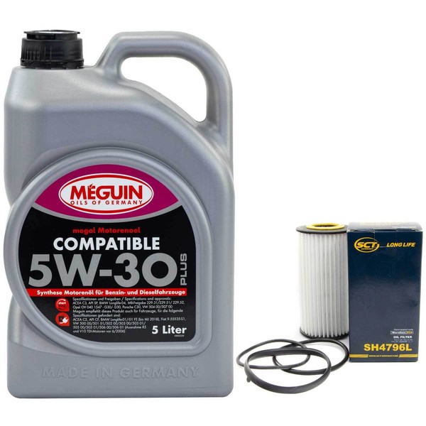 MotoröL Set 5W-30 Meguin 5 Liter + ÖLfilter SH 4796 L FüR Audi Seat Skoda VW 2.0-image