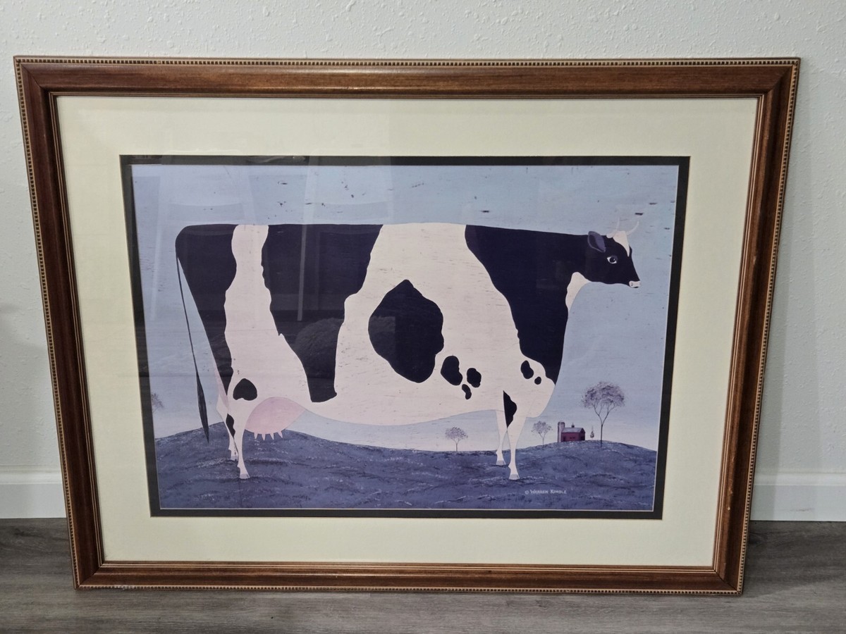 Vermont Cow by Warren Kimble Folk Art print framed, 37