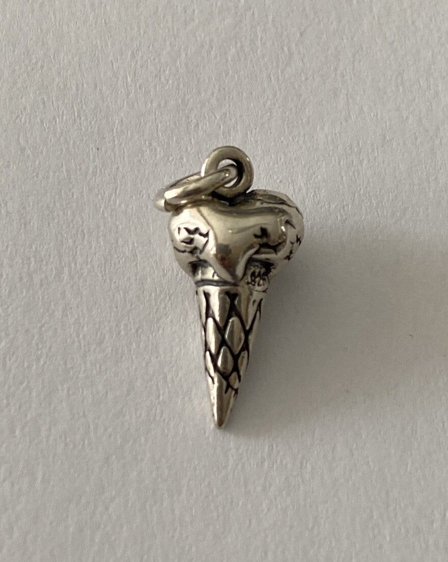 925 Sterling Silver Vintage Shube Ice Cream Cone Food Charm Pendant Bracelet