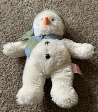 Russ Berrie Cole the Snowman 11 inch Plush Stuffed Green /Blue Scarf