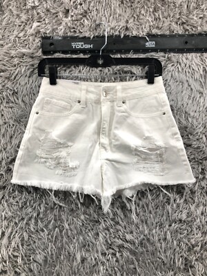 Forever 21 Concert Short Womens Size 27 Mid Rise Light Wash White Denim  Jean