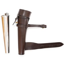 SADDLE HIP FLASK STAINLESS STEEL BATON FLASK WITH LEATHER CASE FOX HUNTING BNWT