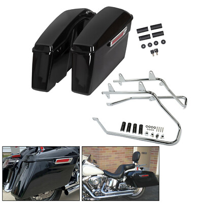 Hard Saddlebags Saddle Bags W/Chrome Conversion Brackets For Softail Fatboy