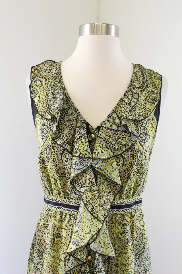 Vestido Beth Bowley Anthropologie Negro Amarillo Estampado Paisley Volantes Frontal Talla 6 Foto 2 de 4