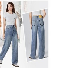 Womens Wide Leg Jeans High Rise Baggy Boyfriend Loose Fit Denim Pants, NWT Sz 10