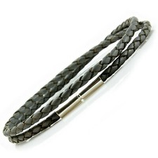 Pulsera de cuero trenzado con cierre de plata de ley - 3 mm doble envoltura - gris