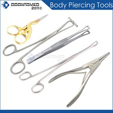 5 Pieces Set Body Piercing Forceps Scissors Kit Sponge Clamp Instruments DS-722