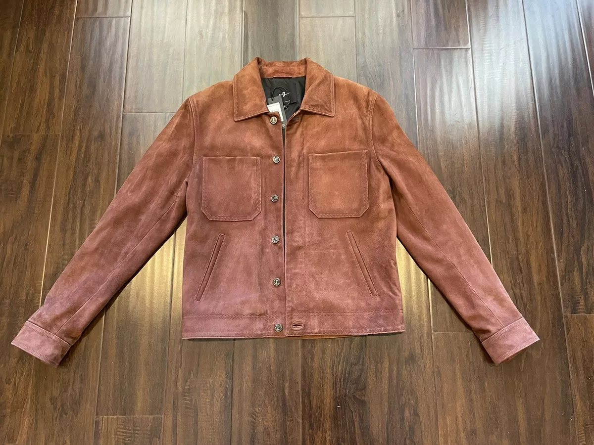 $895 Men 7 For All Mankind Luxury Suede Jacket Cognac Small