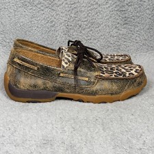 Twisted X Kids Size 6 Moc Toe Boat Shoes Leopard Distressed Leather
