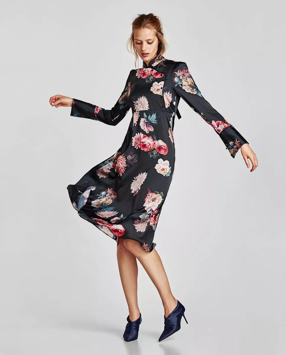 Zara Women AW17 Printed Midi Dress With Mandarin Collar Size S NWT | eBay