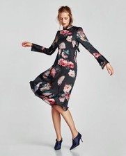 Zara Women AW17 Printed Midi Dress With Mandarin Collar Size S NWT