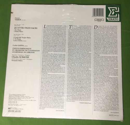 Erato NUM 75249 Verdi Gasdia Scimone Quattro Pezzi Sacri FRANCE CLASSICAL LP - Picture 2 of 2