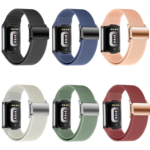 Magnetic Nylon Woven+Metal Clasp Watch Strap Wristband For Fitbit Charge 6/5