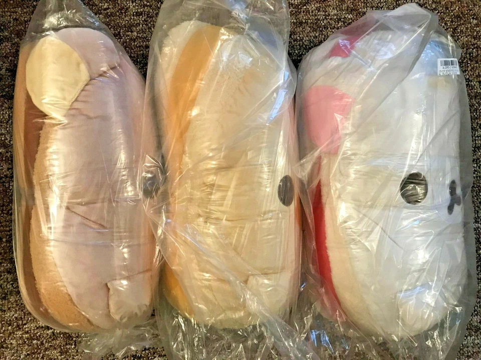 Set 3 peluche Rilakkuma XL 17" Squishy Macaron cuscino orso uccellino nuovo con etichette Toreba San-X! - Immagine 3 di 4