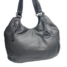 Lg MICHAEL KORS Thick Drk Gray Pebbled Leather  Double Handles Hobo Shoulder Bag