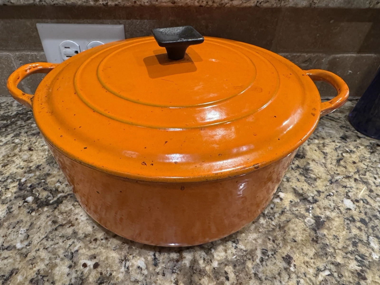 Vintage Le Creuset Flame Orange Dutch Oven 4.5 Qt Size E Ribbed Bottom France