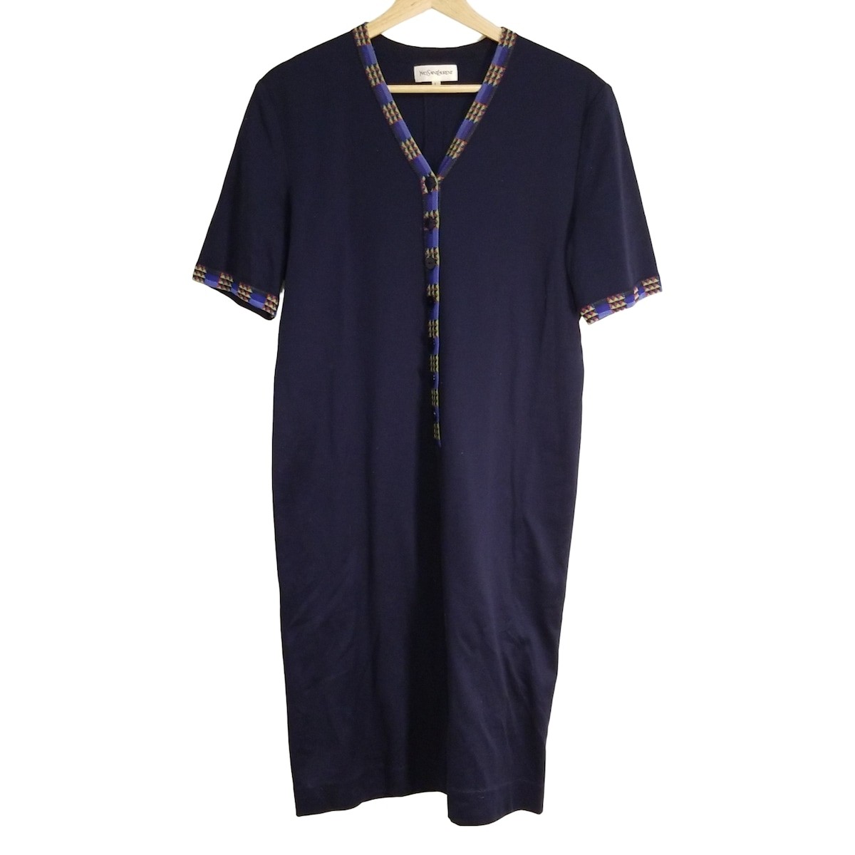 Autentico Yves Saint Laurent Abito da donna multi blu navy scuro