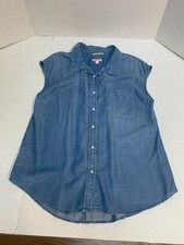 Sleeveless Denim Button-Down Tunic Top