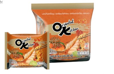 MAMA OK Instant dry noodles Tom Yum Goong (spicy shrimp soup) 4 x 85g.