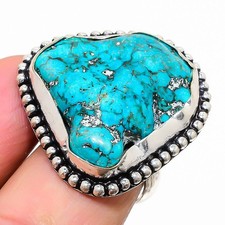 Natural Tibetan Turquoise Gemstone 925 Sterling Silver Ring Size 7.5 k872