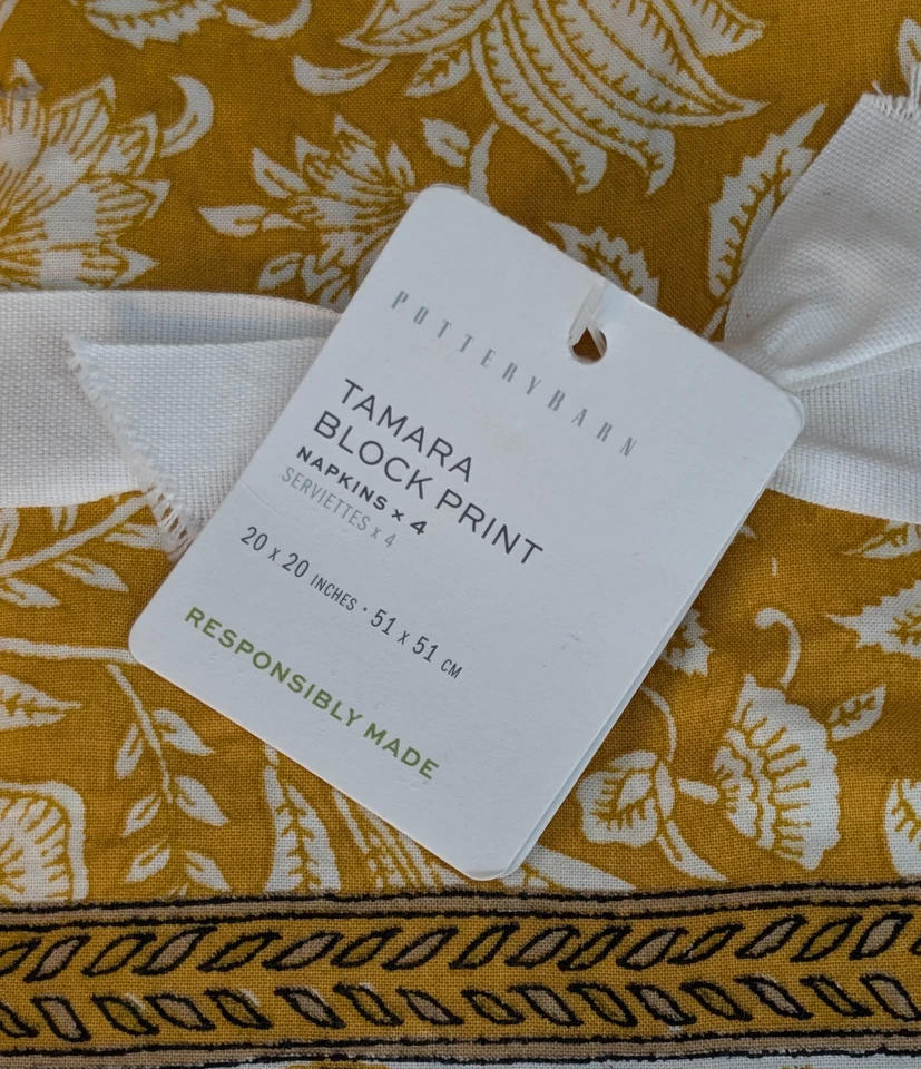 Tovaglioli Pottery Barn "Tamara Block Print" 100% cotone biologico - 20 x 20 quadrati nuovi con etichette - Immagine 3 di 3