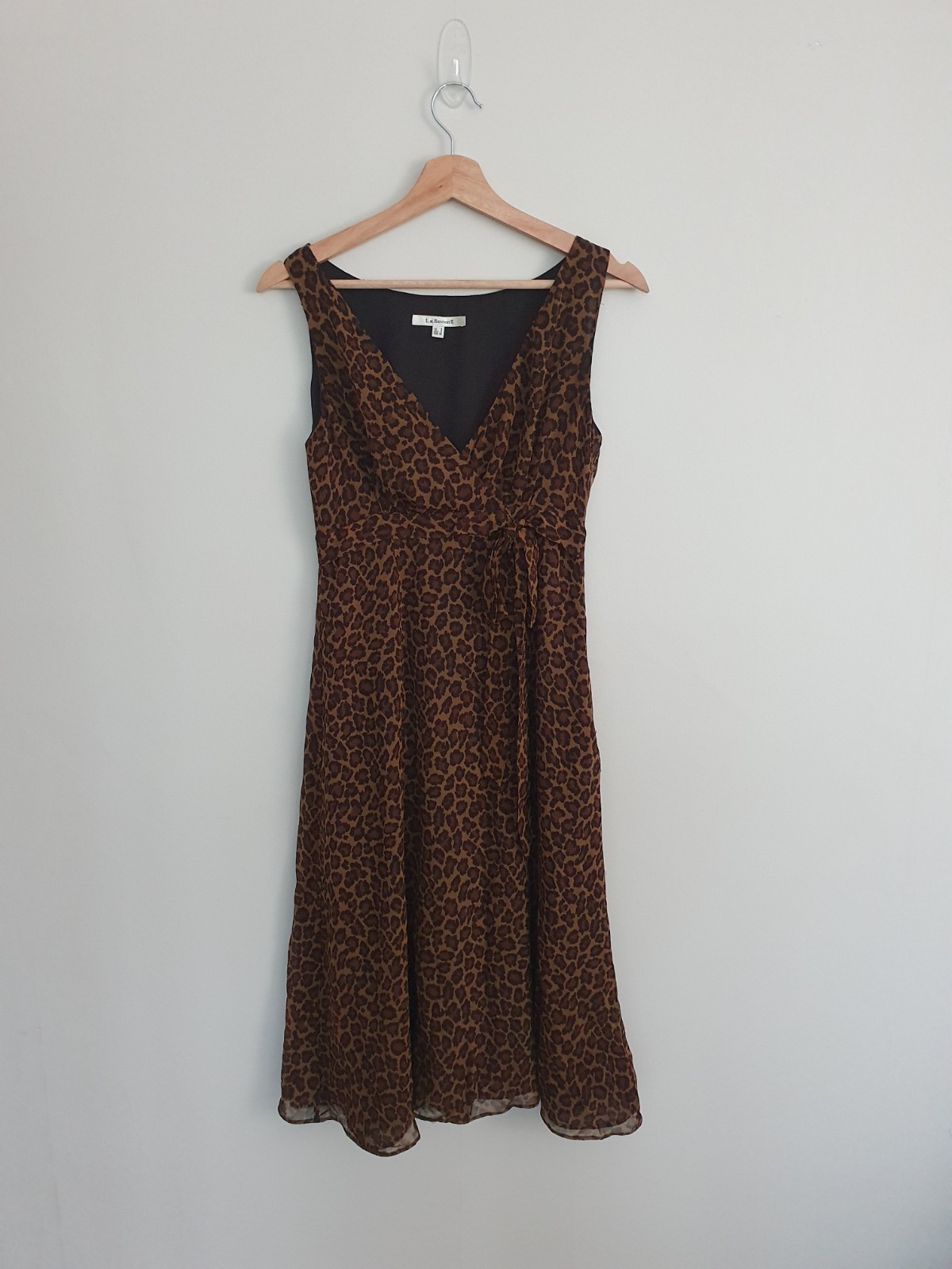 L.K Bennett Dress UK Size 8 Silk Brown Animal Print
