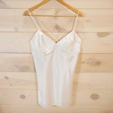 Victoria's Secret size M Satin Mini Chemise or Cami Lace Beaded Bridal Ivory